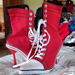 High Heeled Hi Tops Red